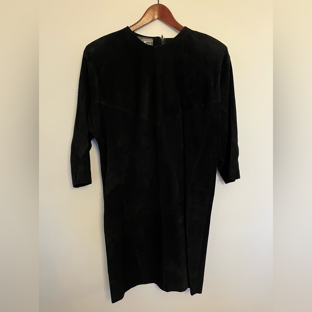 First in Leather Genuine Black Suede Dress Minimalist Structured Style Size 8 - Picture 4 of 10
